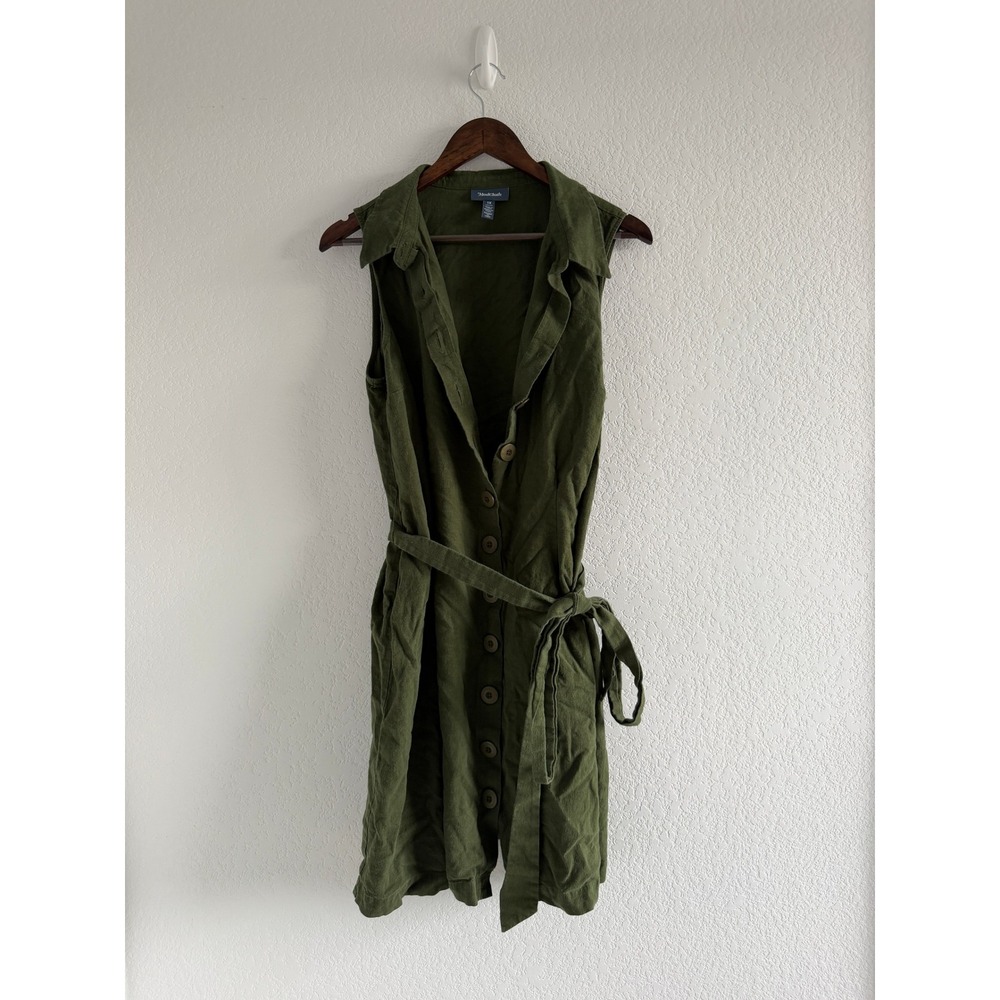 ModCloth Retro Sleeveless Shirt Dress Size 1X Olive Green Linen Blend